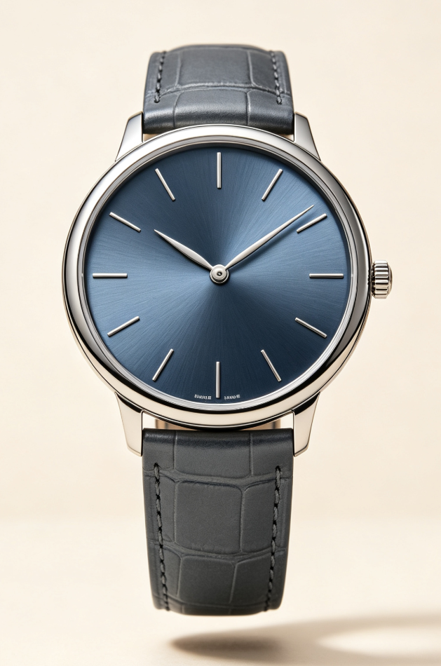 Blue-Dial Watch with Leather Strap — view 1